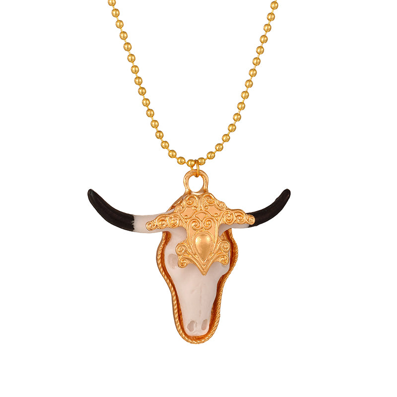 Gold Resin Bull Head Beaded Necklace