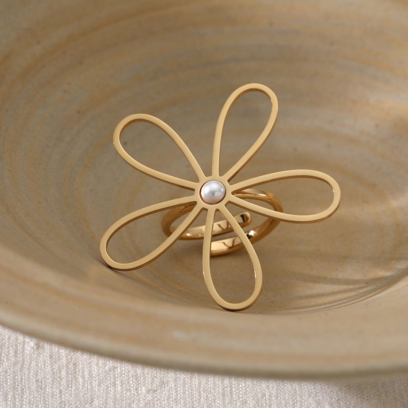 Gold Ring 316l Stainless Steel Flower Ring
