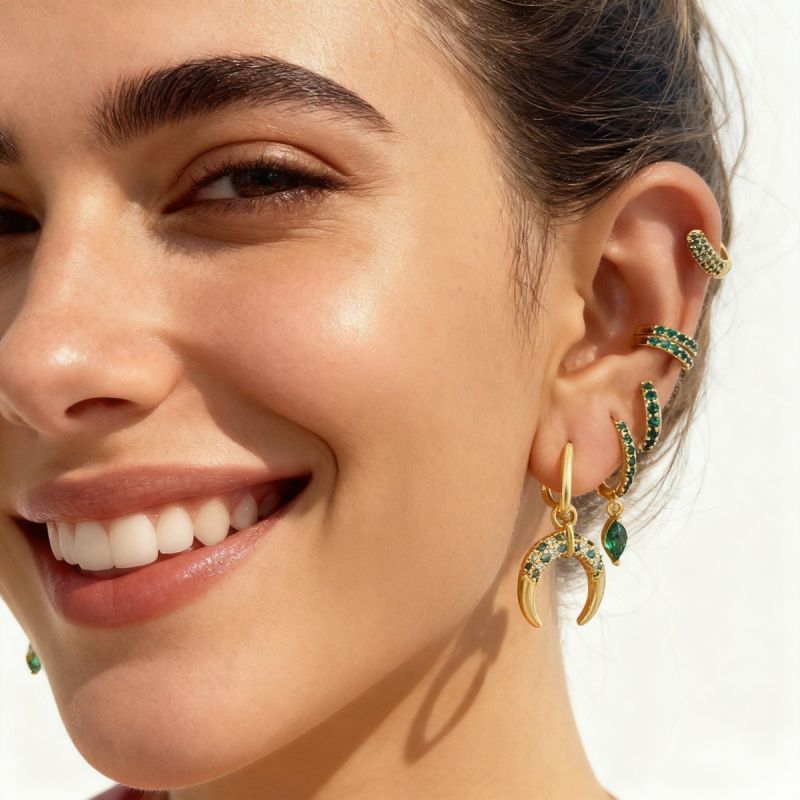 Gold Set Bronze-plated Diamond-encrusted Round Earring Set