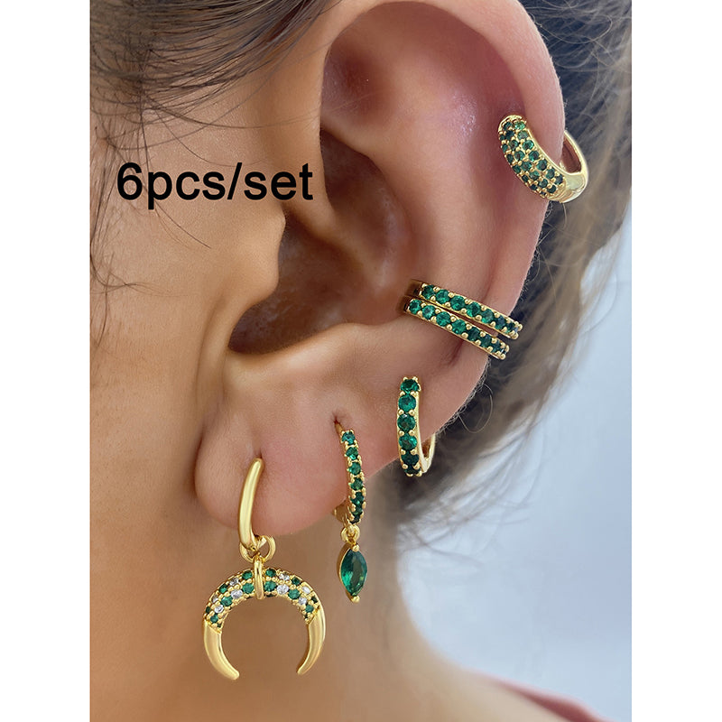 Gold Set Bronze-plated Diamond-encrusted Round Earring Set