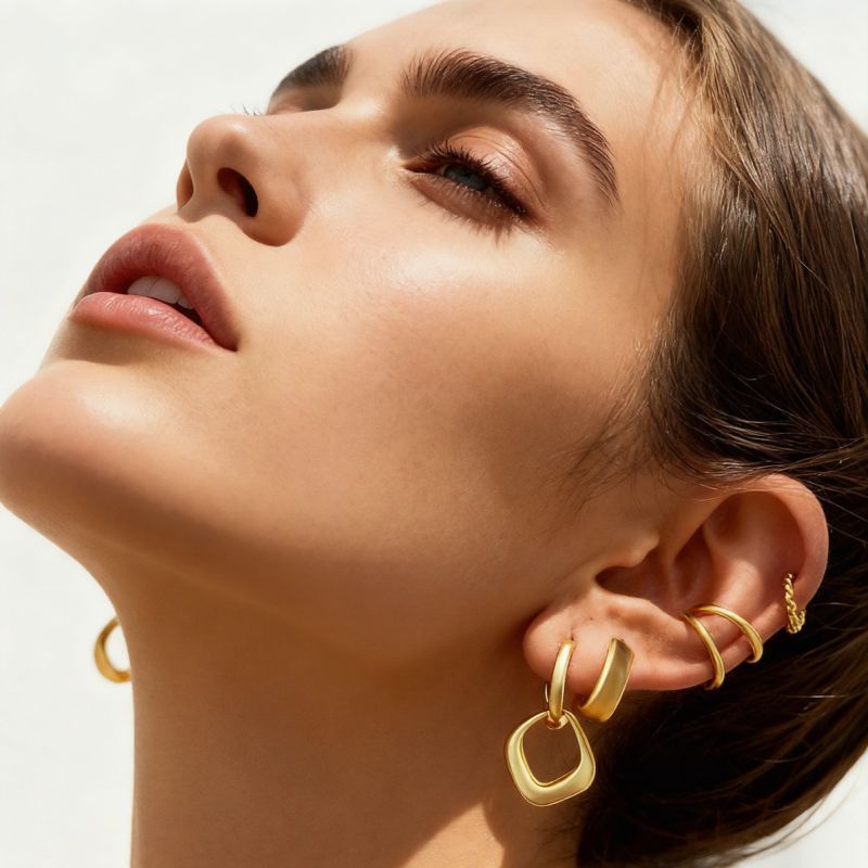 Gold Set Copper-plated Gold Irregular Earring Set