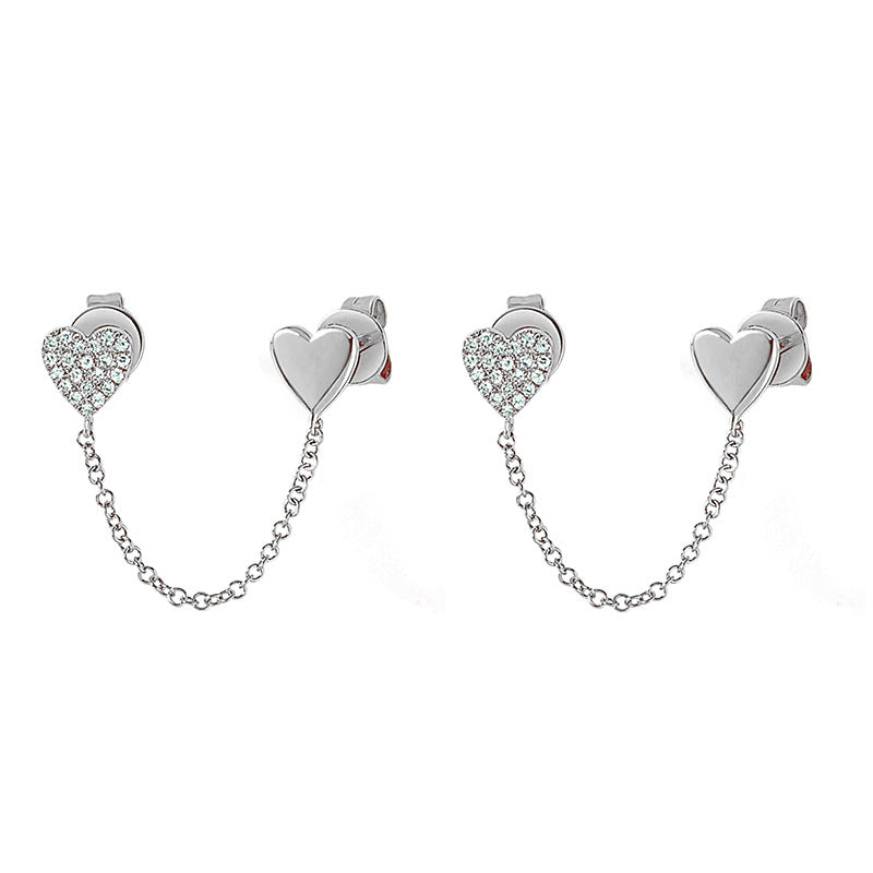 Gold Set Gold-plated Copper And Diamond-encrusted Heart Earring Set