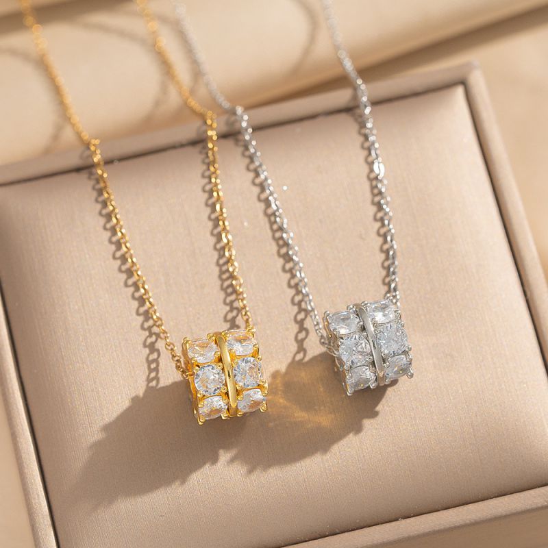 Gold Slim Waist Necklace Metal Diamond-encrusted Round Necklace