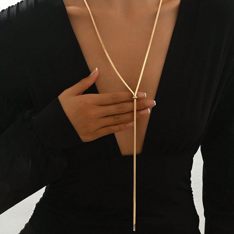 Gold Snake Bone Chain Y-shaped Necklace