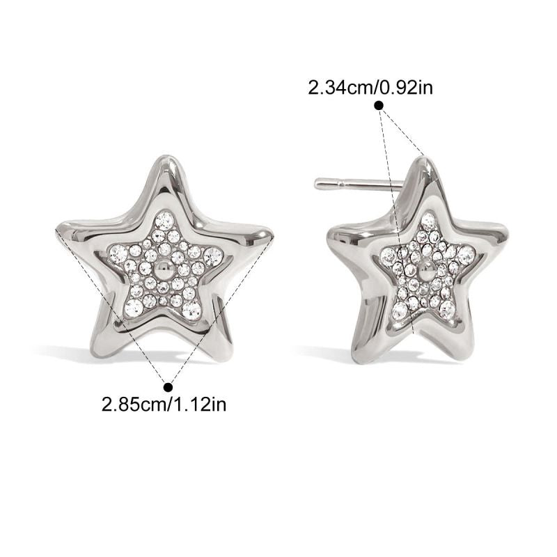 Gold Stainless Steel Diamond Five-pointed Star Earrings