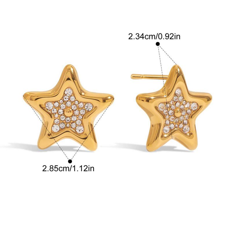 Gold Stainless Steel Diamond Five-pointed Star Earrings
