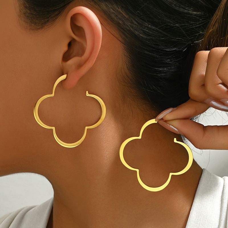 Gold Stainless Steel Four-leaf Clover Earrings