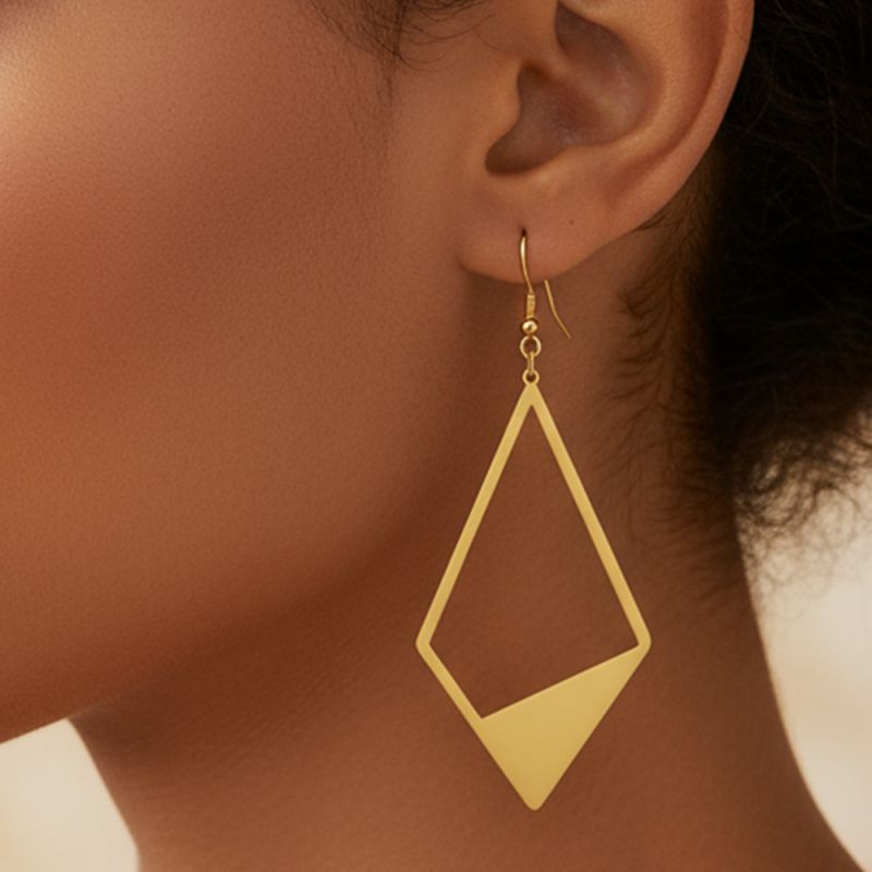 Gold Stainless Steel Geometric Openwork Irregular Earrings