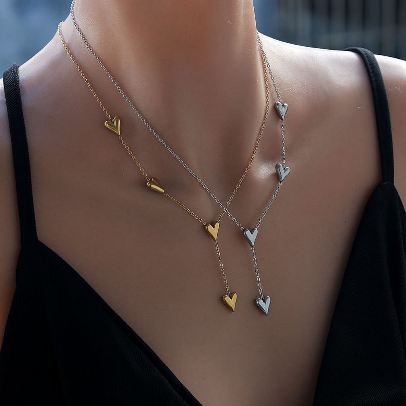 Gold Stainless Steel Gold-plated Chain Heart Necklace