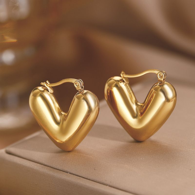 Gold Stainless Steel Heart Earrings