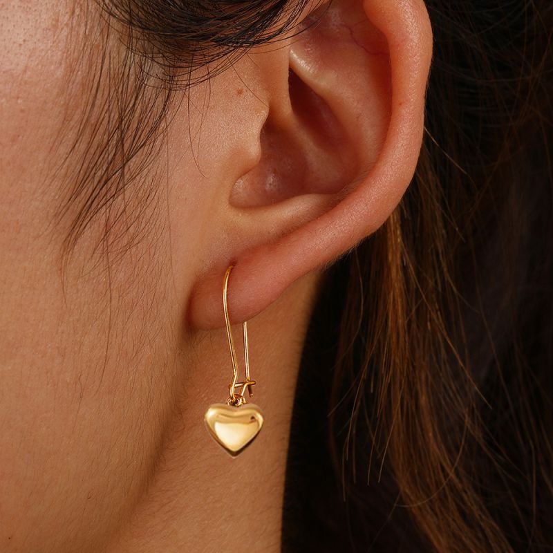 Gold Stainless Steel Heart-shaped Earrings
