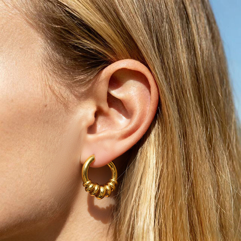 Gold Stainless Steel Irregular Round Earrings