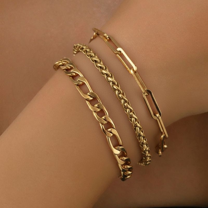 Gold Stainless Steel Multi-layer Chain Bracelet Set