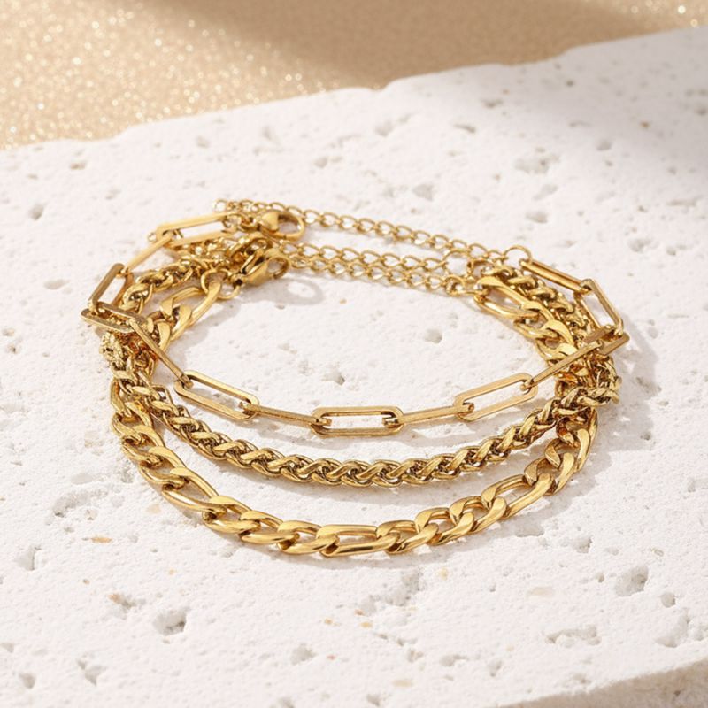 Gold Stainless Steel Multi-layer Chain Bracelet Set