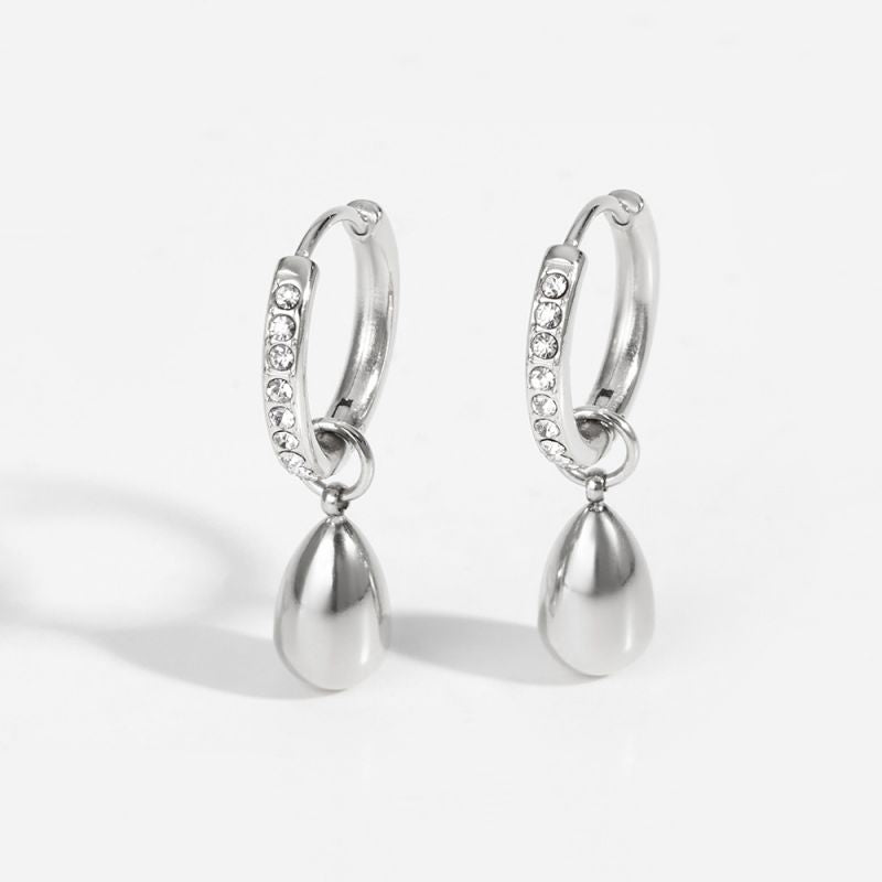 Gold Stainless Steel Teardrop-shaped Diamond-encrusted Hoop Earrings