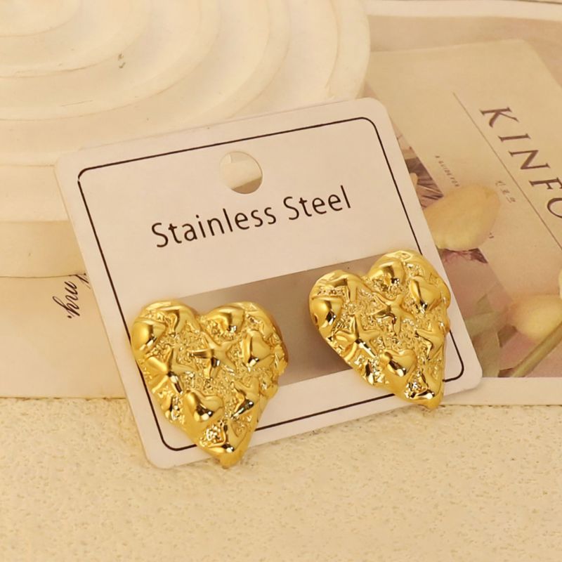 Gold Style 1 Stainless Steel Heart-shaped Earrings