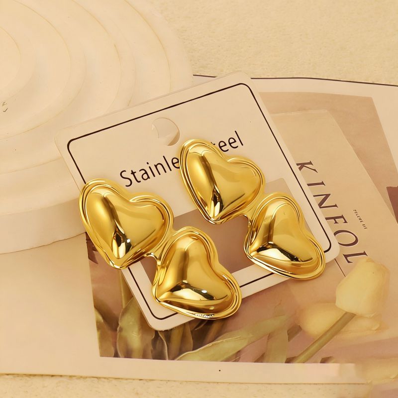 Gold Style 1 Stainless Steel Heart-shaped Earrings
