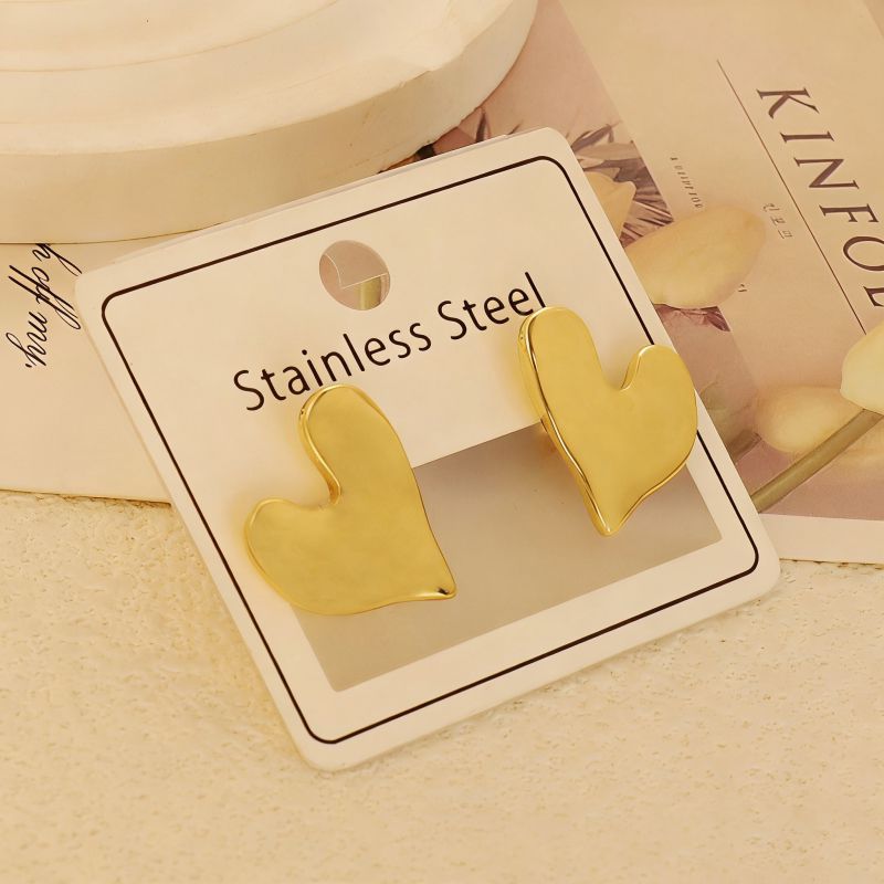 Gold Style 1 Stainless Steel Heart-shaped Earrings