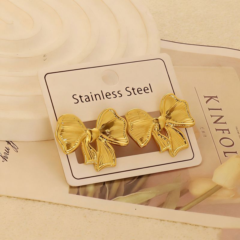 Gold Style 104 Stainless Steel Bow Earrings