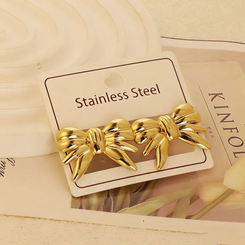 Gold Style 104 Stainless Steel Bow Earrings