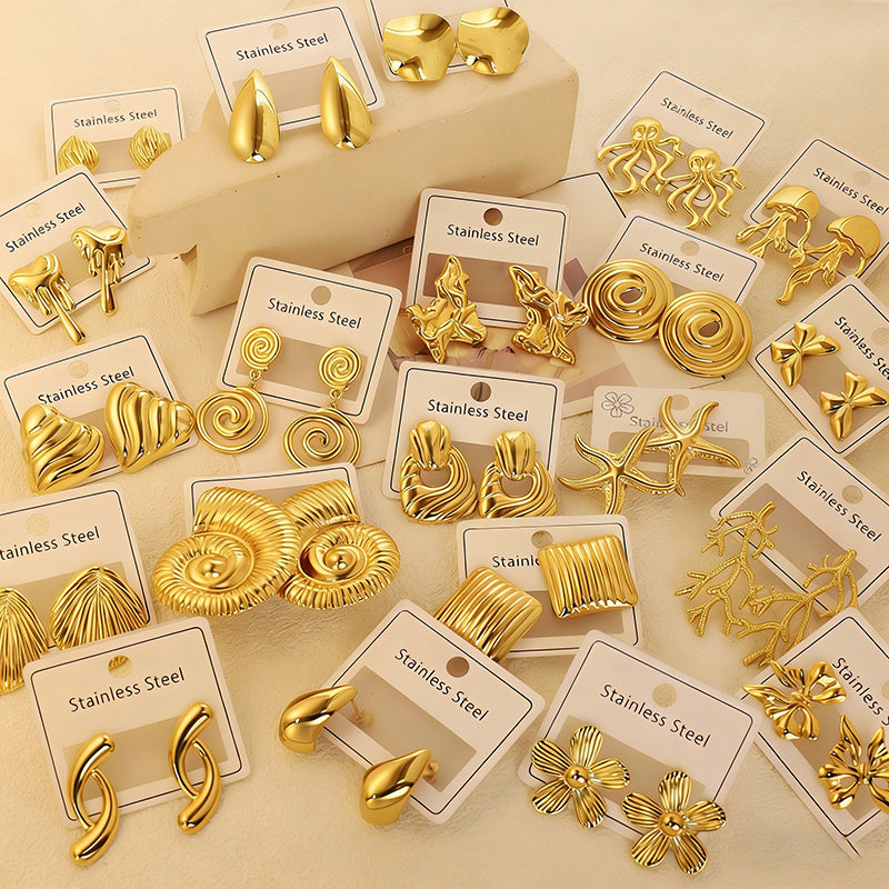 Gold Style 51 Stainless Steel Bow Earrings