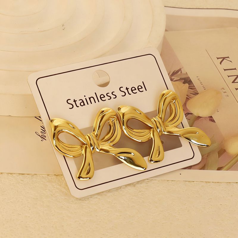 Gold Style 51 Stainless Steel Bow Earrings