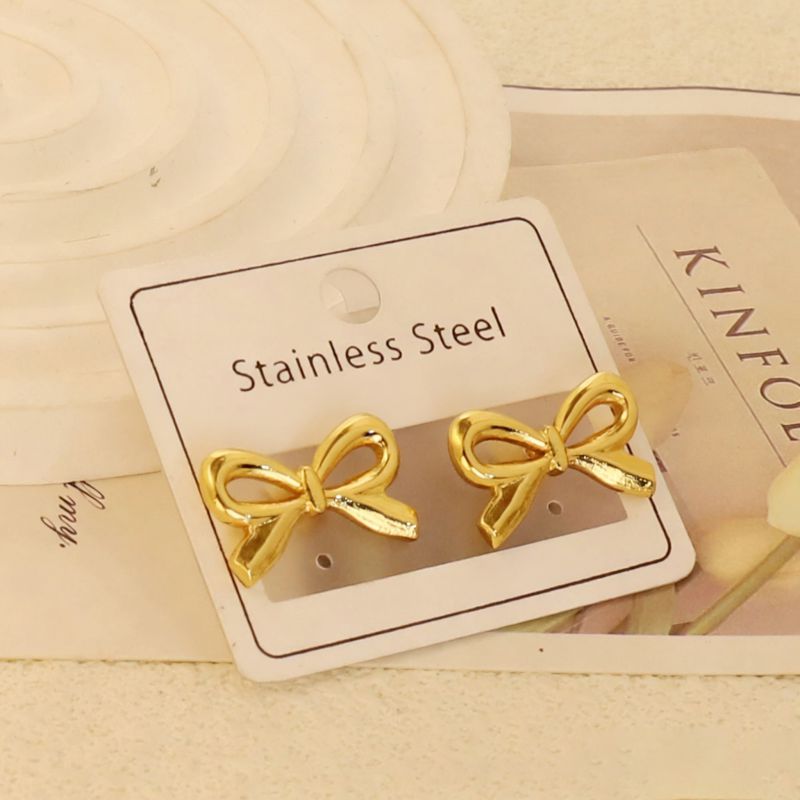 Gold Style 51 Stainless Steel Bow Earrings
