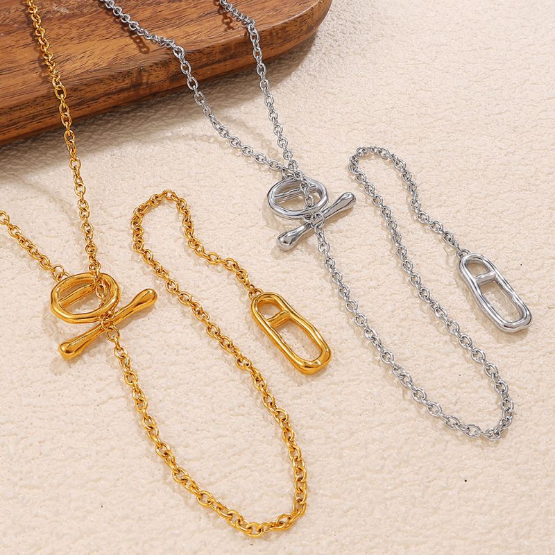 Gold Sweater Chain Stainless Steel Pig Nose Necklace