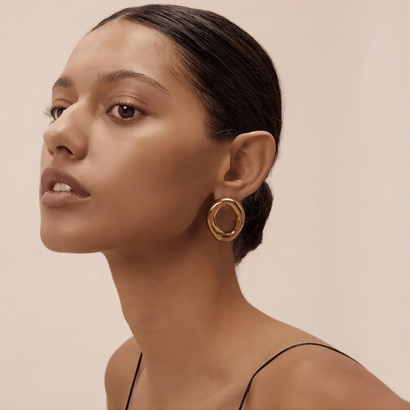 Gold Titanium Steel Irregular Circle Earrings