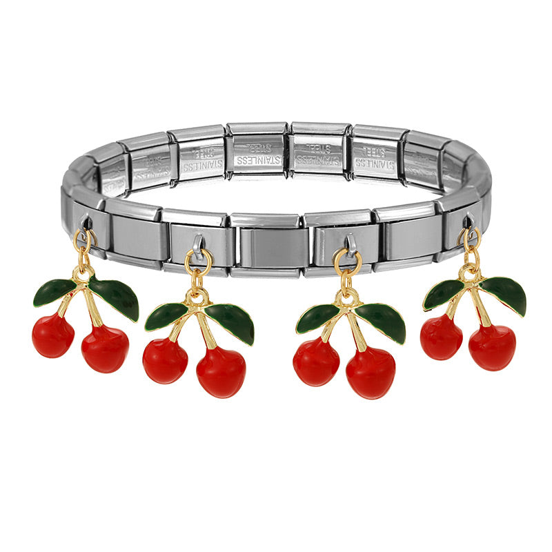 Gold Titanium Steel Oil Drop Cherry Square Module Bracelet