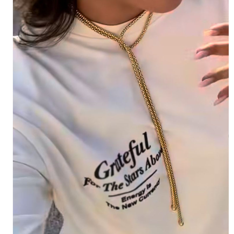 Gold Titanium Steel Plain Ring Necklace (150cm)