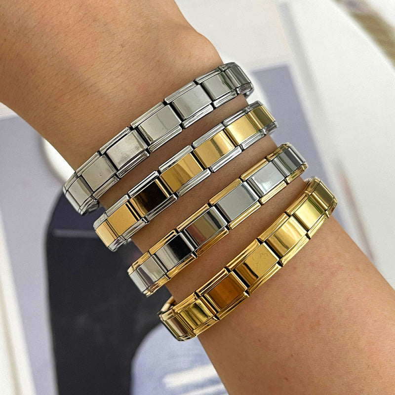 Gold Titanium Steel Square Module Bracelet