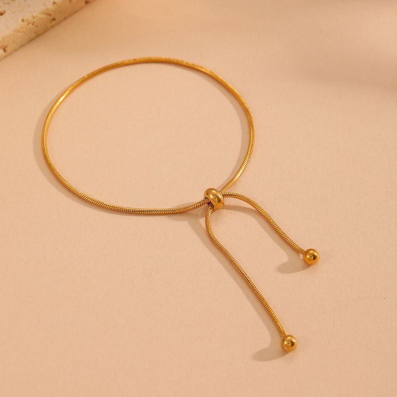 Gold Vertical Set Titanium Steel Cross Pull Necklace Bracelet Set