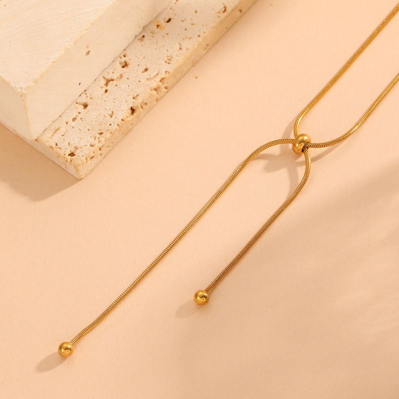 Gold Vertical Set Titanium Steel Cross Pull Necklace Bracelet Set