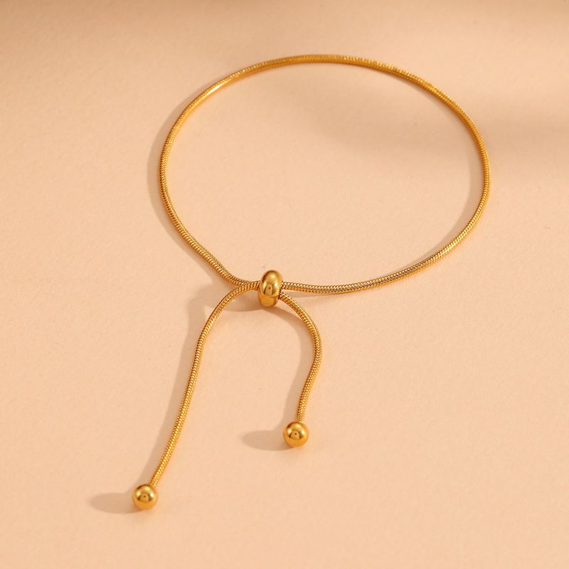 Gold Vertical Set Titanium Steel Cross Pull Necklace Bracelet Set