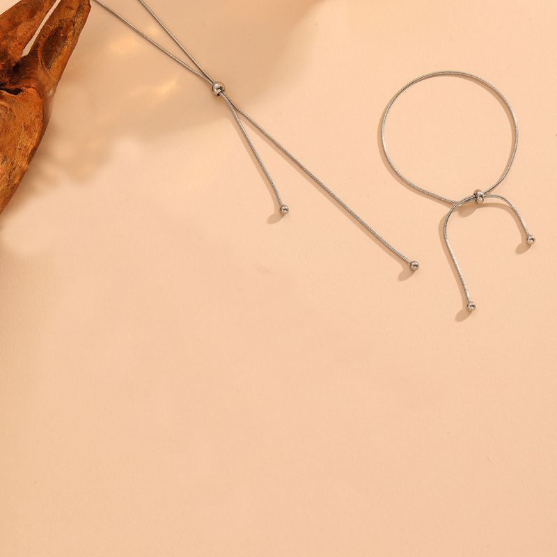 Gold Vertical Set Titanium Steel Cross Pull Necklace Bracelet Set