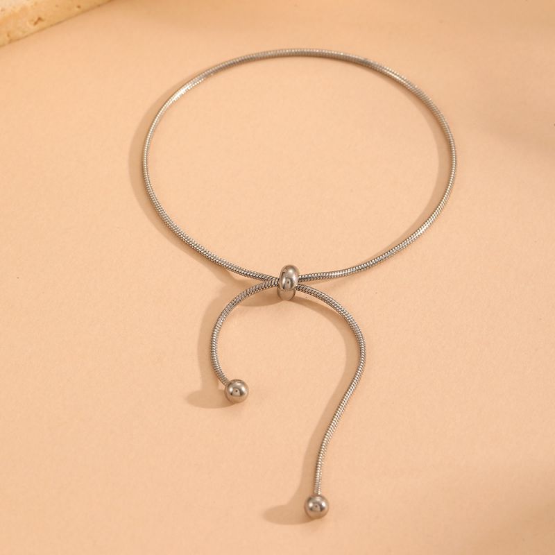 Gold Vertical Set Titanium Steel Cross Pull Necklace Bracelet Set