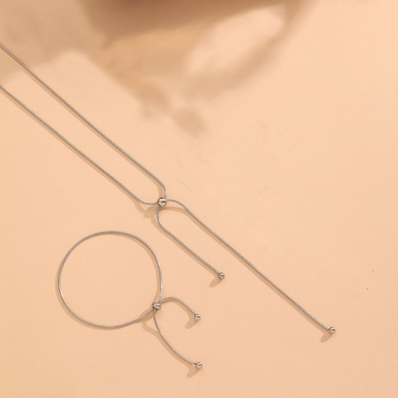 Gold Vertical Set Titanium Steel Cross Pull Necklace Bracelet Set