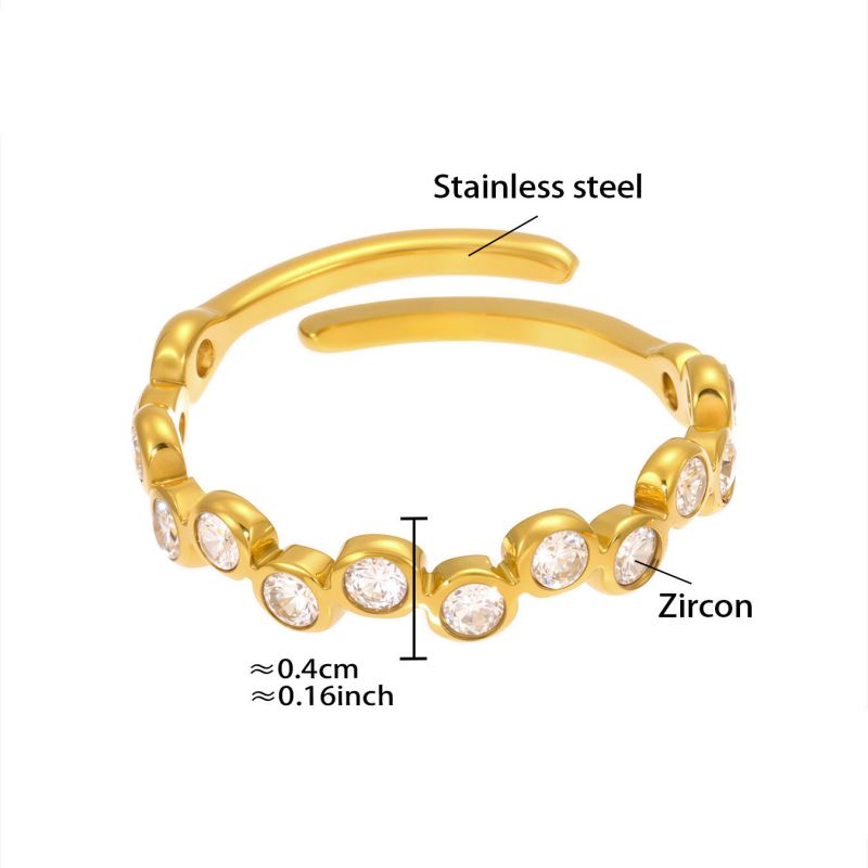 Gold White Zircon Ring Stainless Steel Round Ring With Diamonds