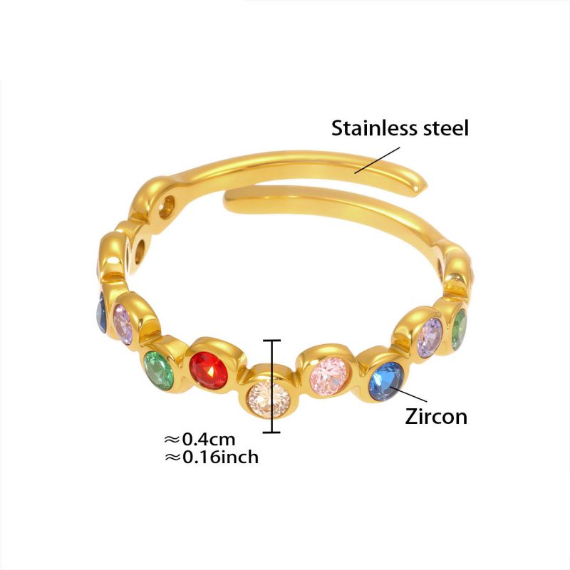 Gold White Zircon Ring Stainless Steel Round Ring With Diamonds