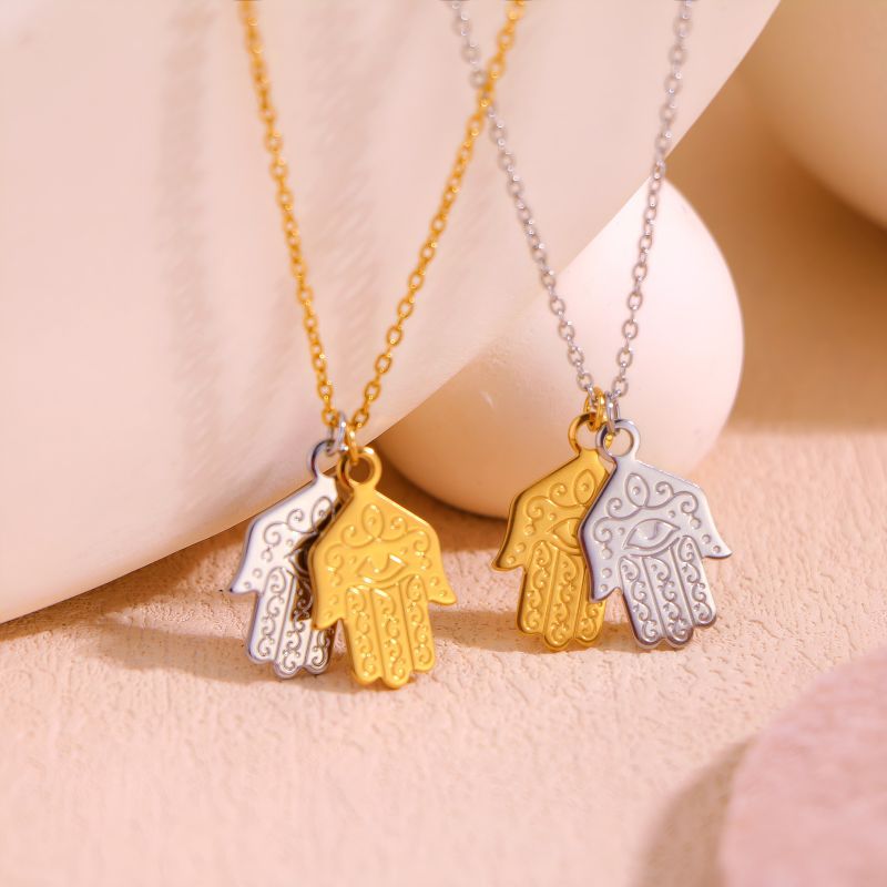 Gold (40+5cm) Titanium Steel Palm Necklace