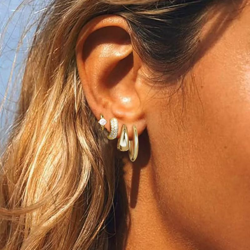 Gold (four) Copper And Diamond-encrusted Round Earring Set