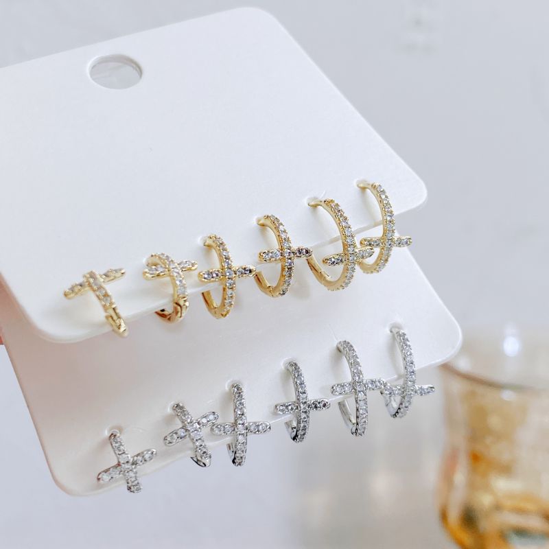 Gold (real Gold Electroplating To Preserve Color) Copper Diamond Cross Earring Set