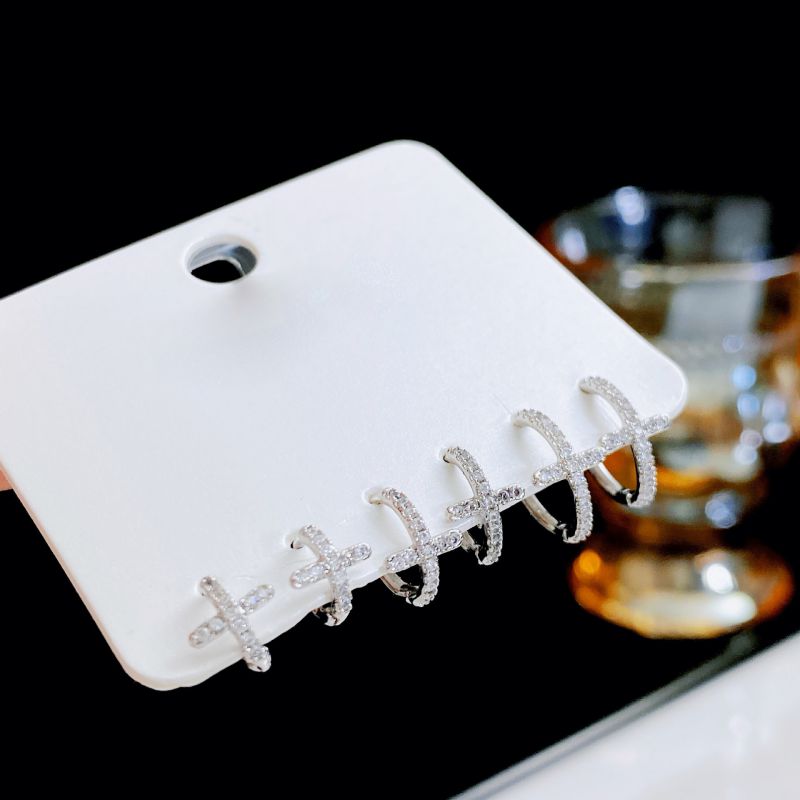 Gold (real Gold Electroplating To Preserve Color) Copper Diamond Cross Earring Set