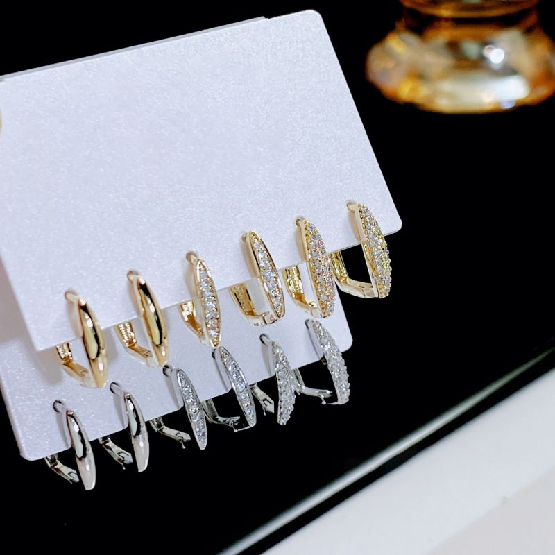 Gold (real Gold Electroplating To Preserve Color) Copper Diamond Square Earring Set