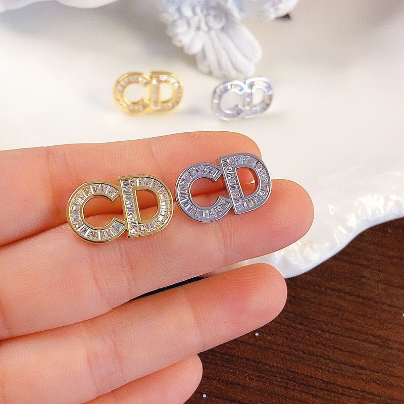 Gold (thickened Genuine Gold Plating) Brass Diamond-encrusted Letter Earrings