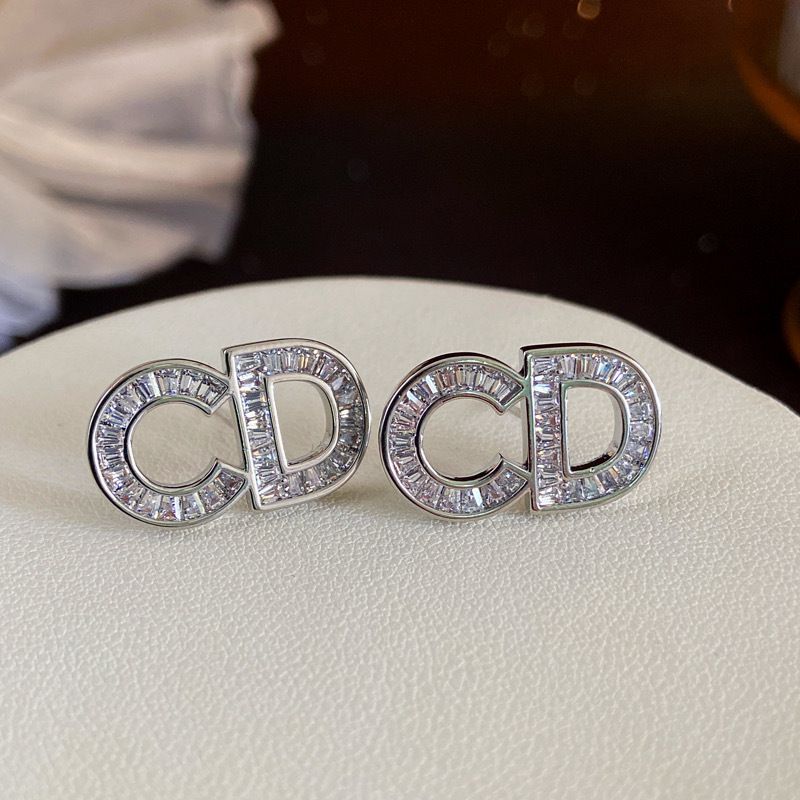 Gold (thickened Genuine Gold Plating) Brass Diamond-encrusted Letter Earrings