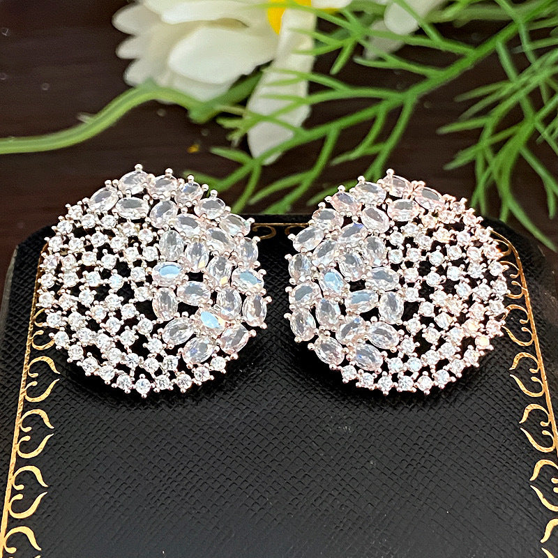 Gold (thickened Genuine Gold Plating) Brass Round Earrings With Diamonds