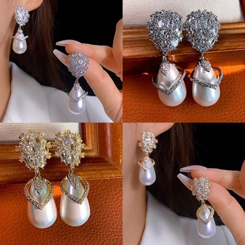 Gold (thickened Genuine Gold Plating) Copper And Diamond Pearl Earrings