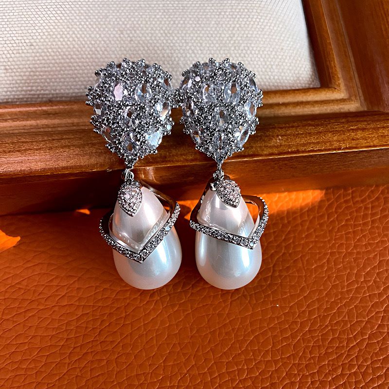 Gold (thickened Genuine Gold Plating) Copper And Diamond Pearl Earrings